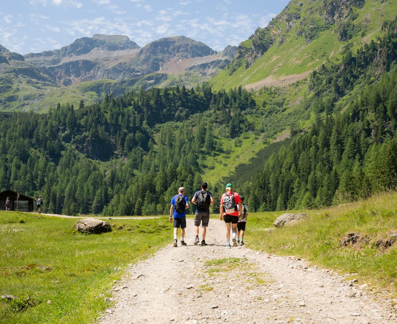 Wanderer auf Almweg in Schladming-Dachstein Region
